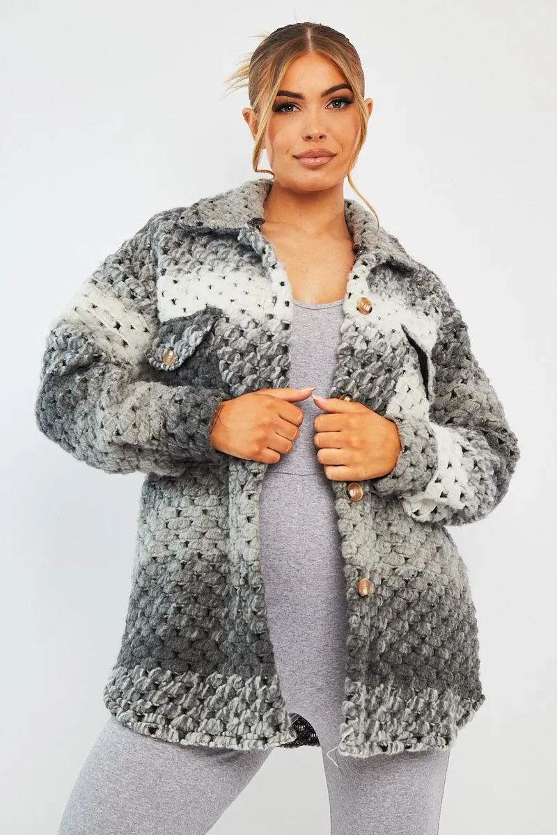 Grey Chunky Knit Shacket - Ellajane