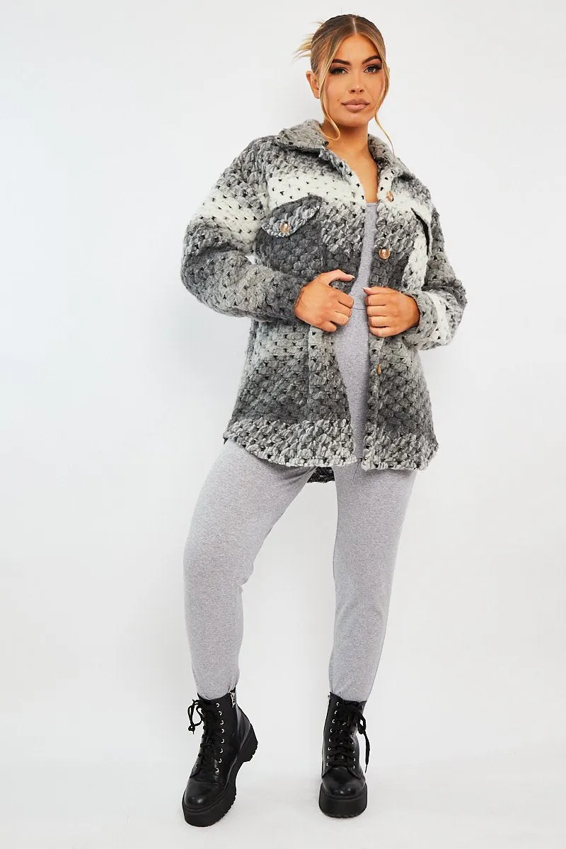 Grey Chunky Knit Shacket - Ellajane