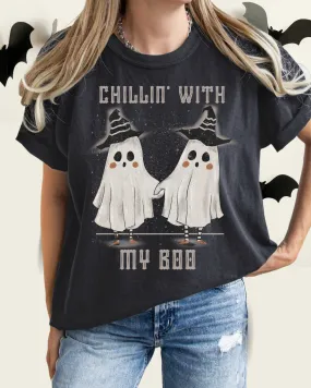 Halloween Comfort Colors® T-Shirt, Chillin' With My Boo Women's Gothic Creepy Design T-Shirt