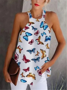 Halter Butterfly Print Top Tank & Camisole