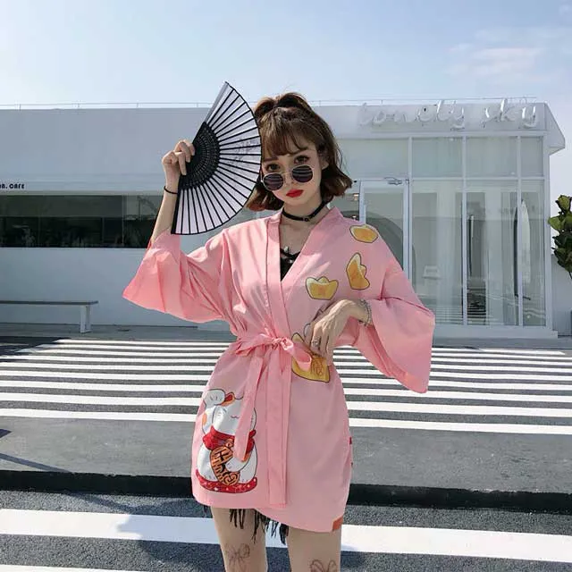 Haori Kimono - Pink Anime Print