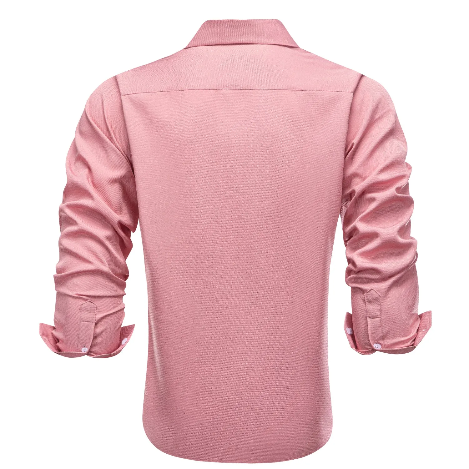 Hi-Tie Pure Pink Solid Business Men's Long Sleeve Dress Shirt