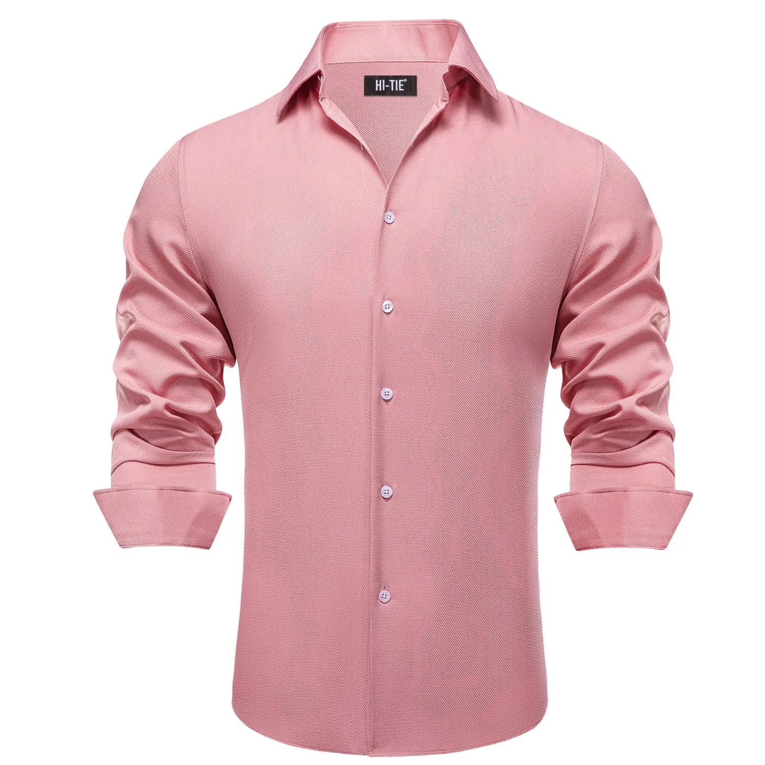 Hi-Tie Pure Pink Solid Business Men's Long Sleeve Dress Shirt