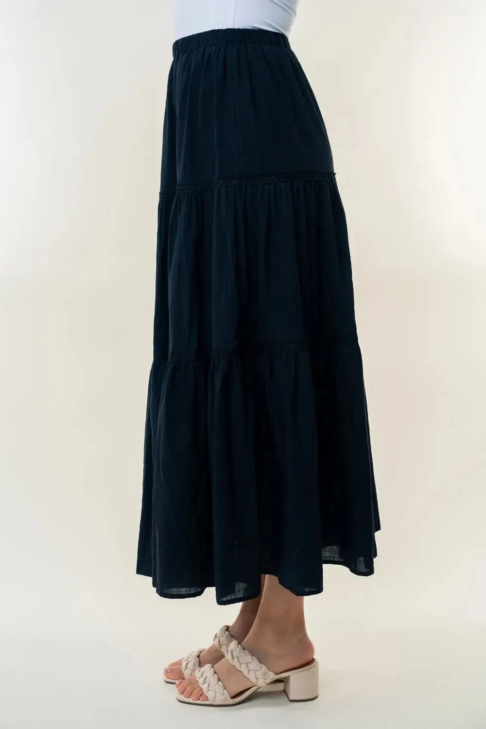 High Waisted Tiered Maxi Skirt