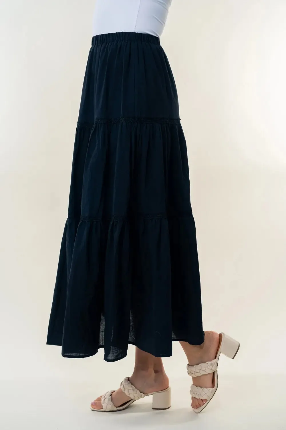 High Waisted Tiered Maxi Skirt