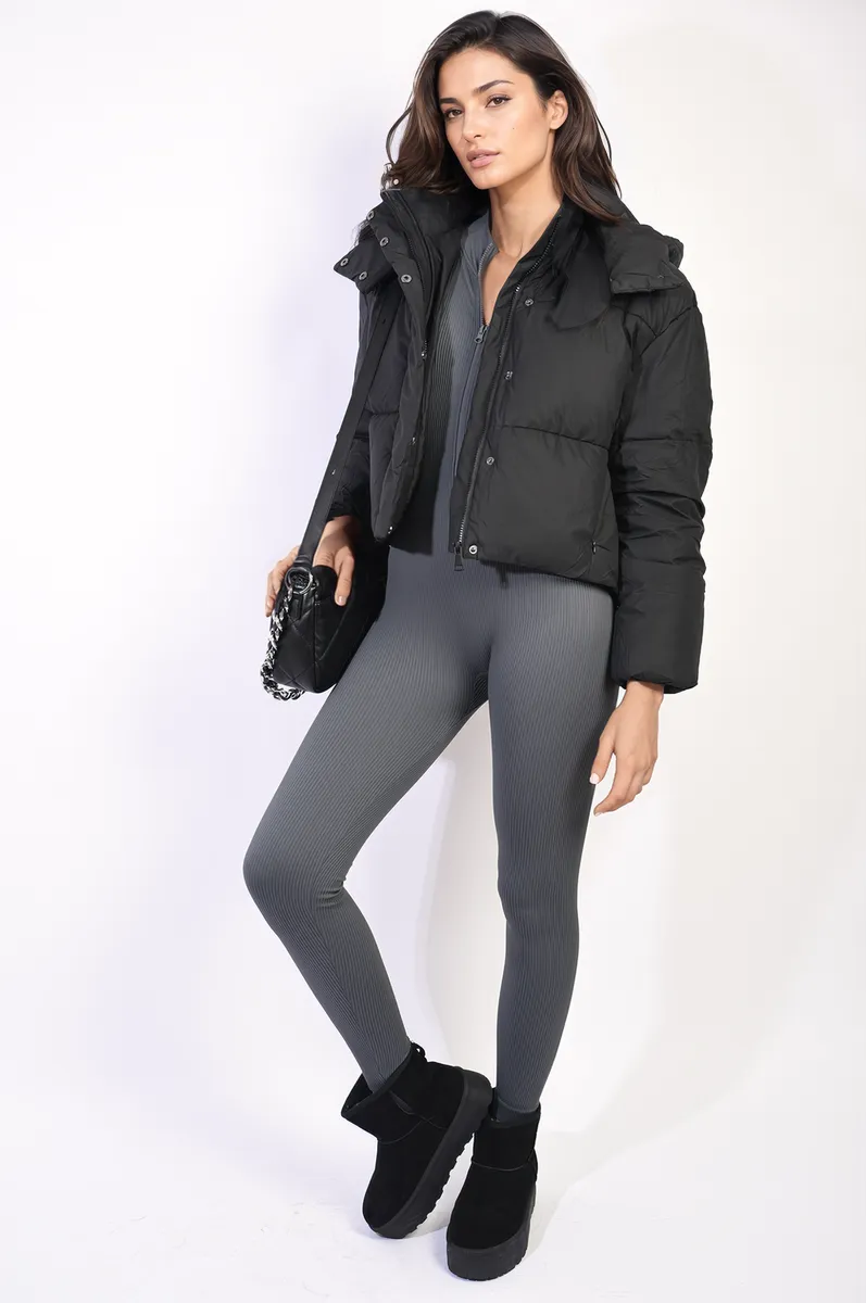 Hooded Puffer Jacket with Snap and Zip Closure