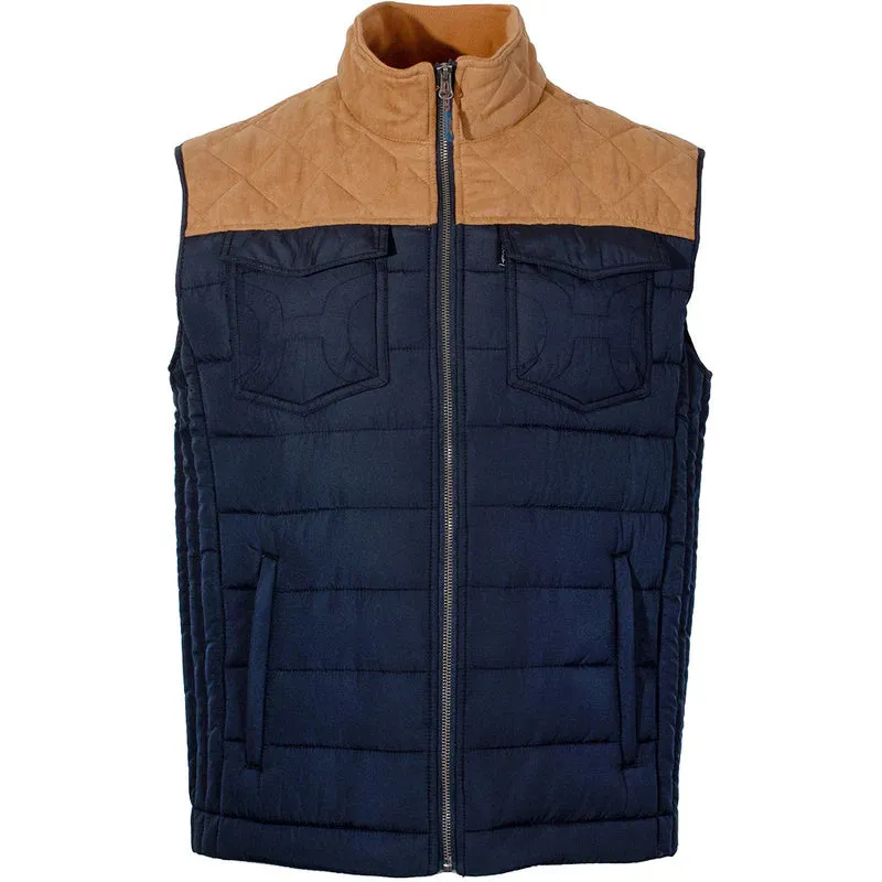 Hooey Men's Packable Navy Body Whit Tan Yoke Full Zip Vest