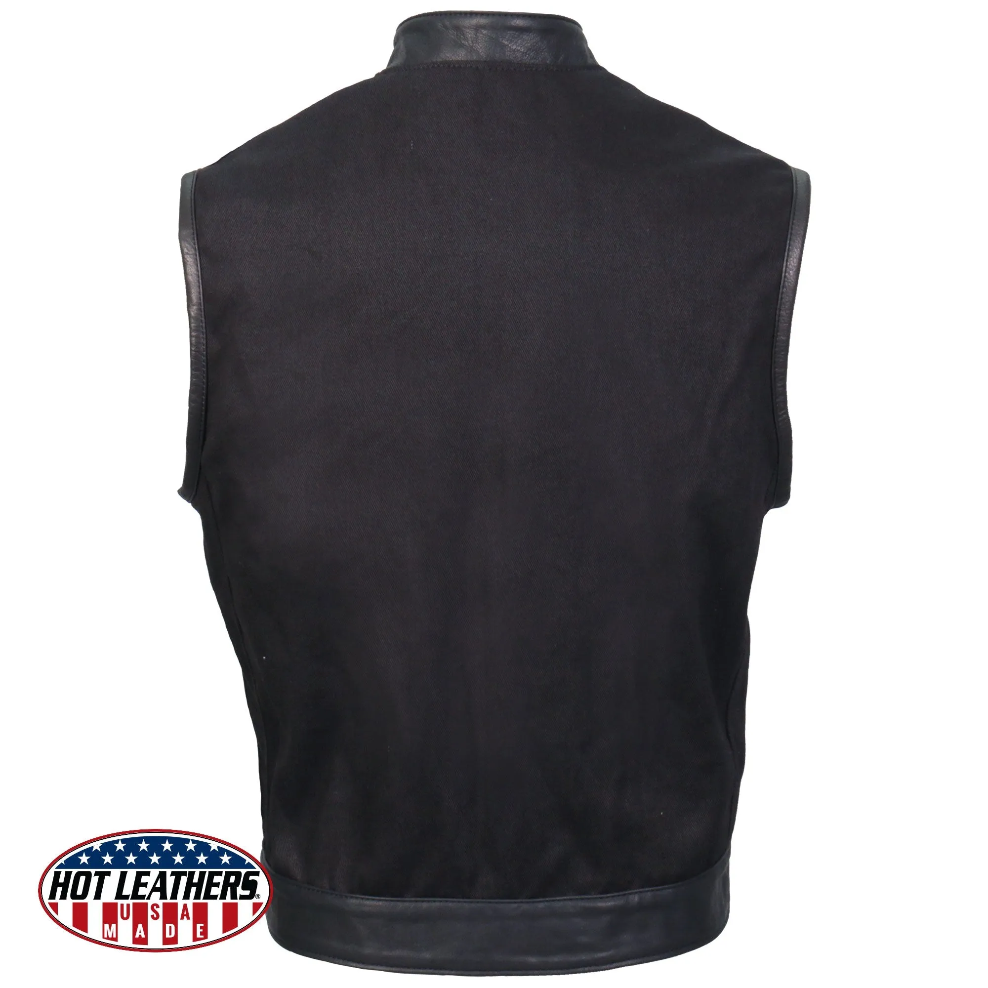 Hot Leathers VSM5101 Men's USA Made Denim and Leather Vest with Red Lining