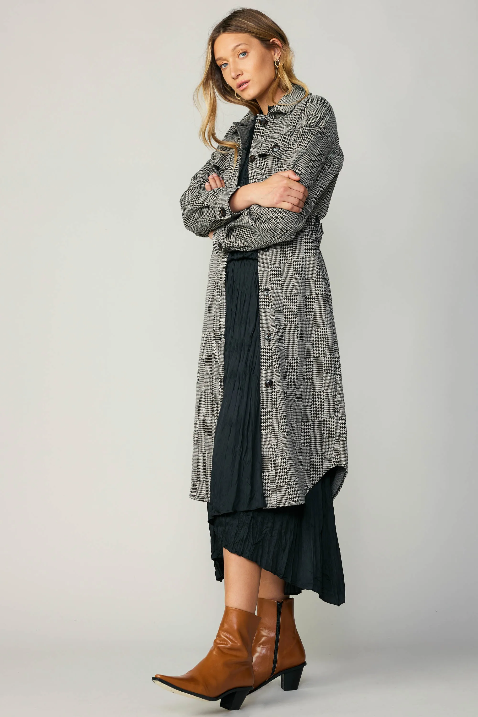 Houndstooth Long Shacket Coat