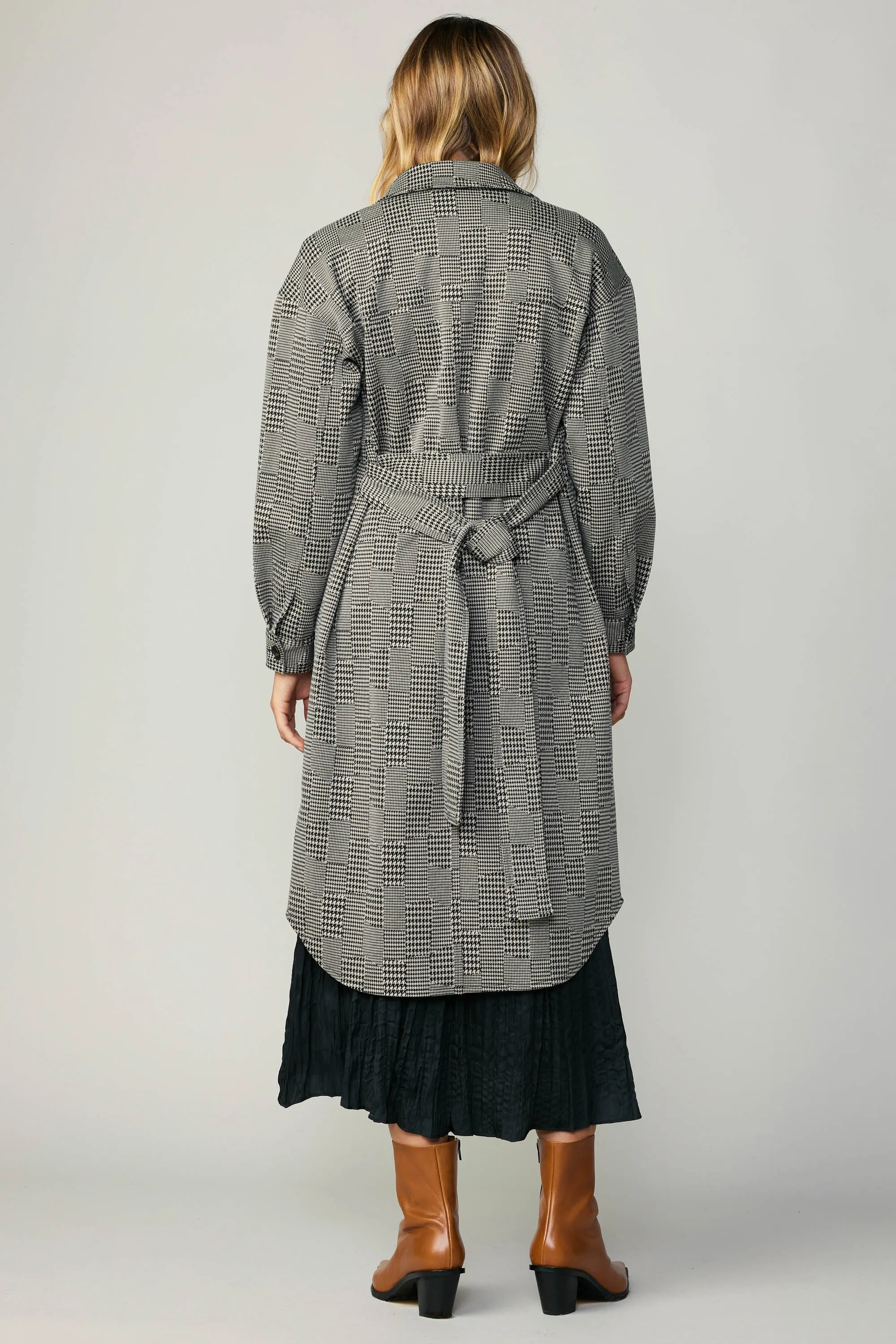 Houndstooth Long Shacket Coat