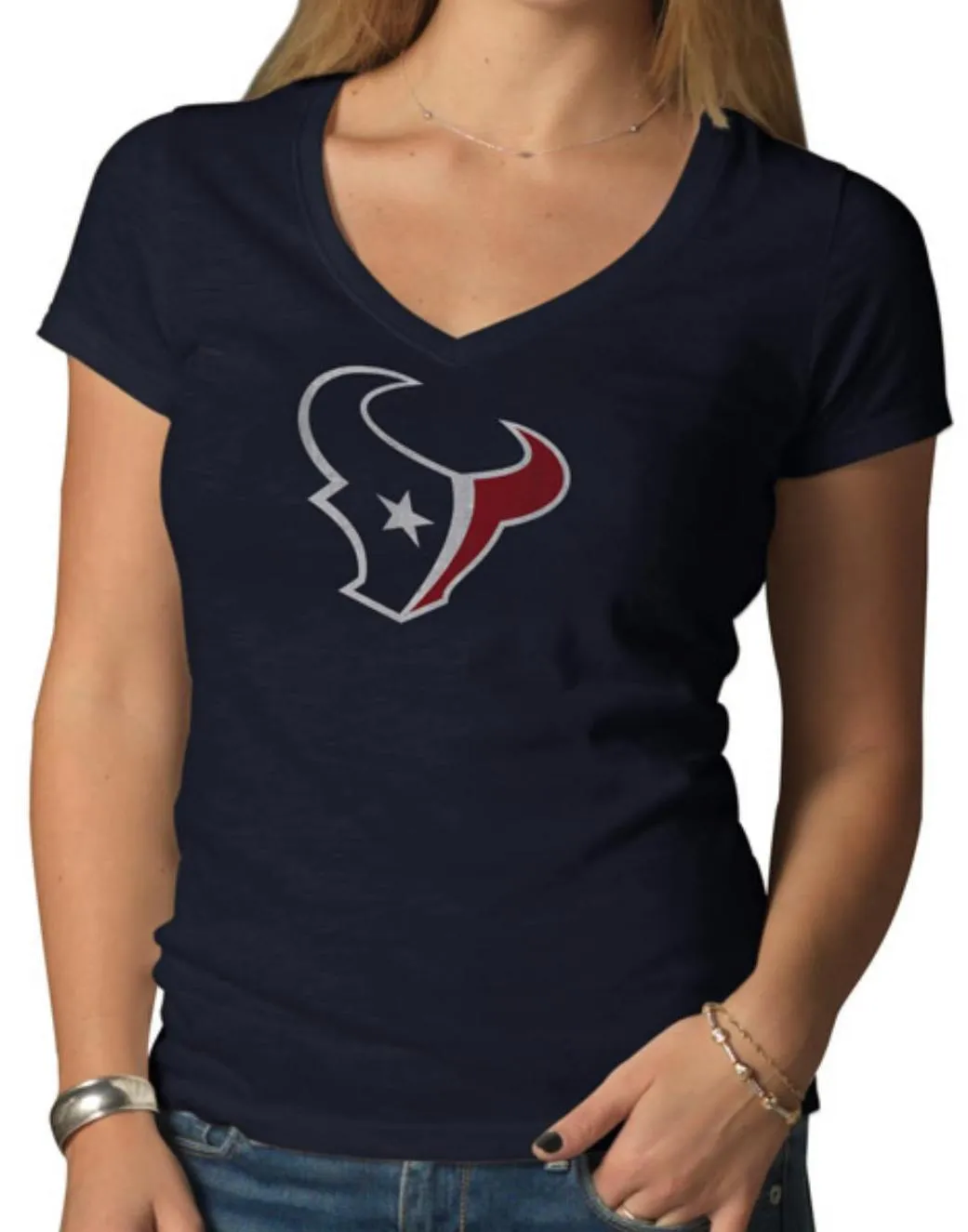 Houston Texans 47 Brand Women Fall Navy Showtime V-Neck Scrum T-Shirt