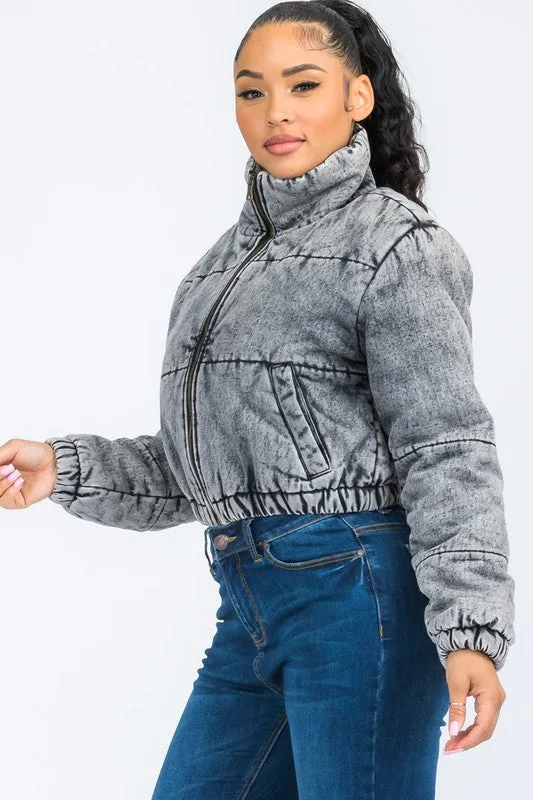 Hudson Washed Denim Puffer Jacket