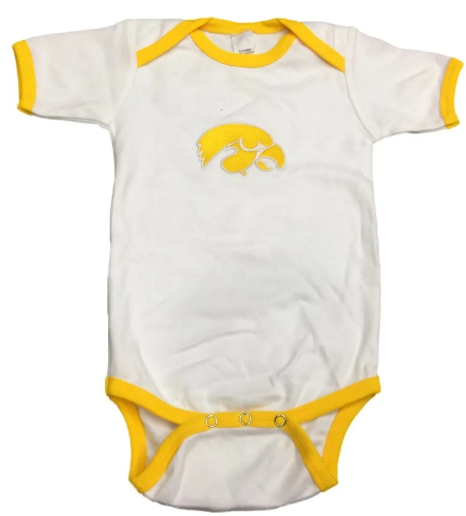 Iowa Hawkeyes Two Feet Ahead Infant White & Yellow One Piece Creeper (12-18M)