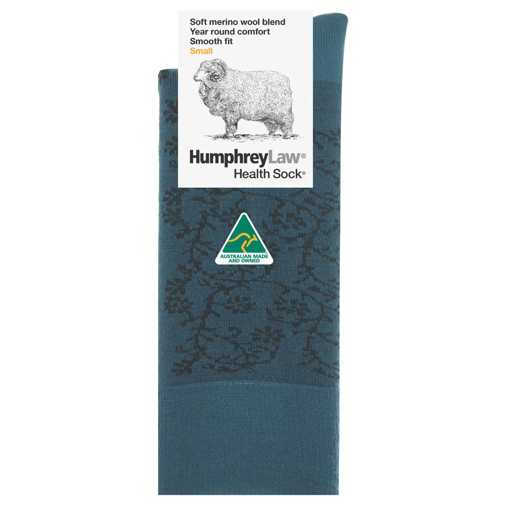 Jasmine on Teal Merino Wool Women's Crew Socks - Aussie Made