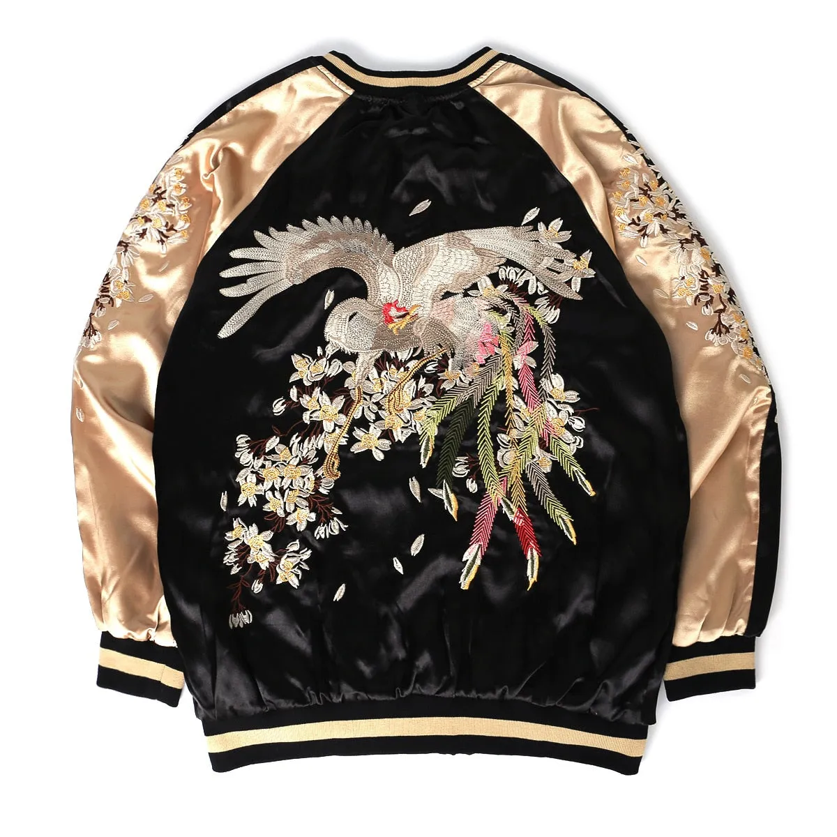 Jinquedai Baseball Bomber Jacket Men Women Satin Phoenix Embroidery Yokosuka Coat Spring Japan Double Sided Streetwear