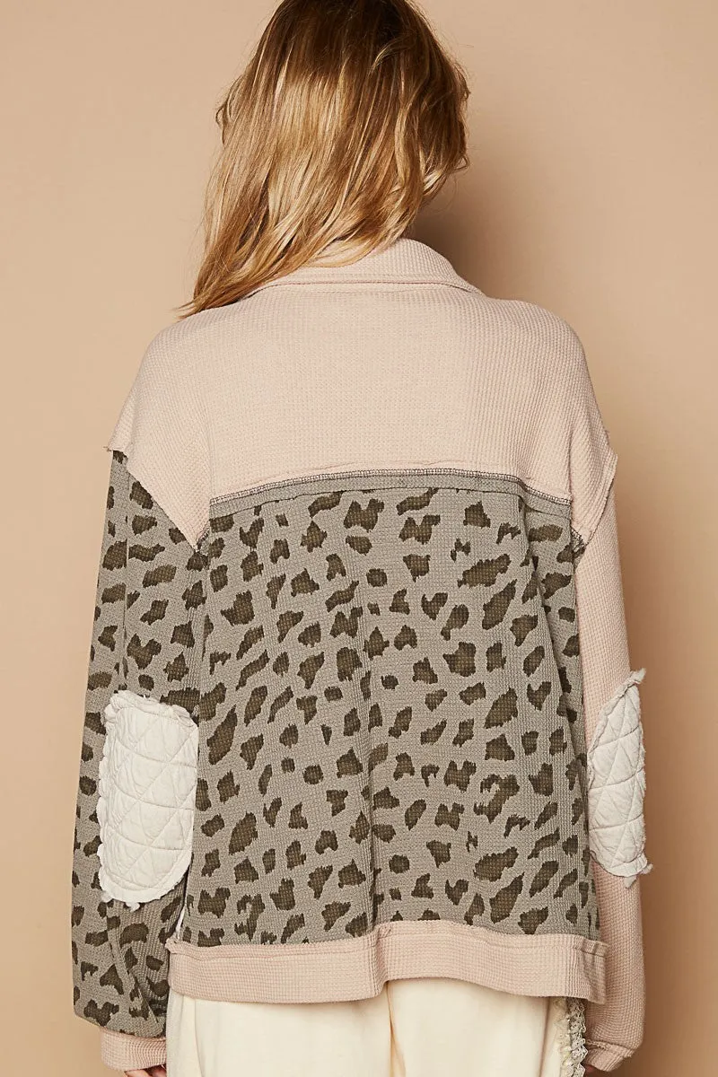 Julietta Leopard Exposed Seam Button Up Quilted Jacket