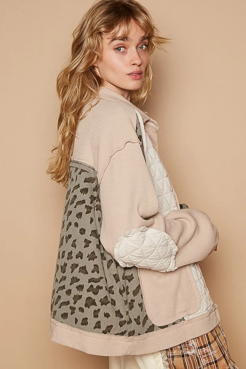 Julietta Leopard Exposed Seam Button Up Quilted Jacket