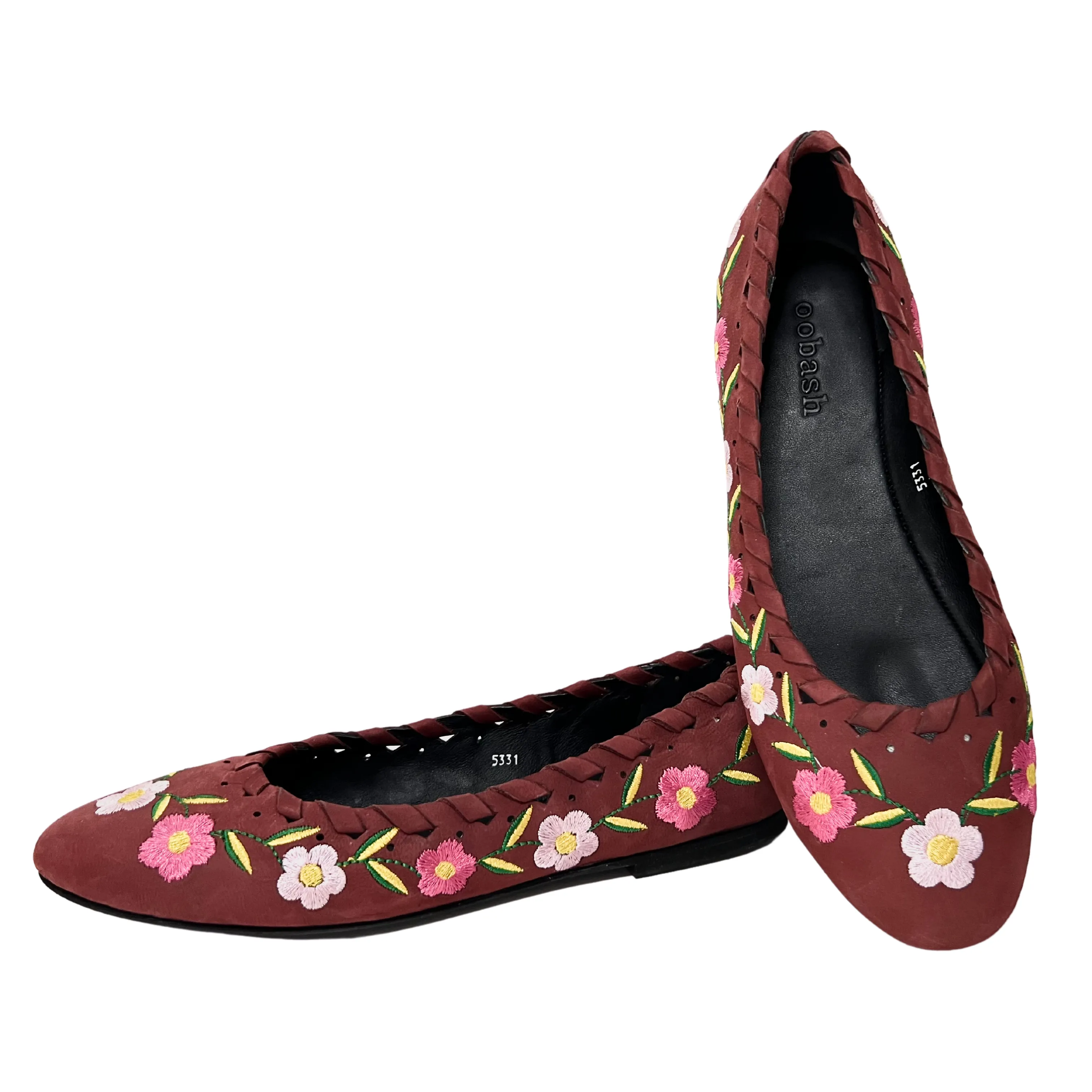 June Wine leather Flower embroidered Ballerina