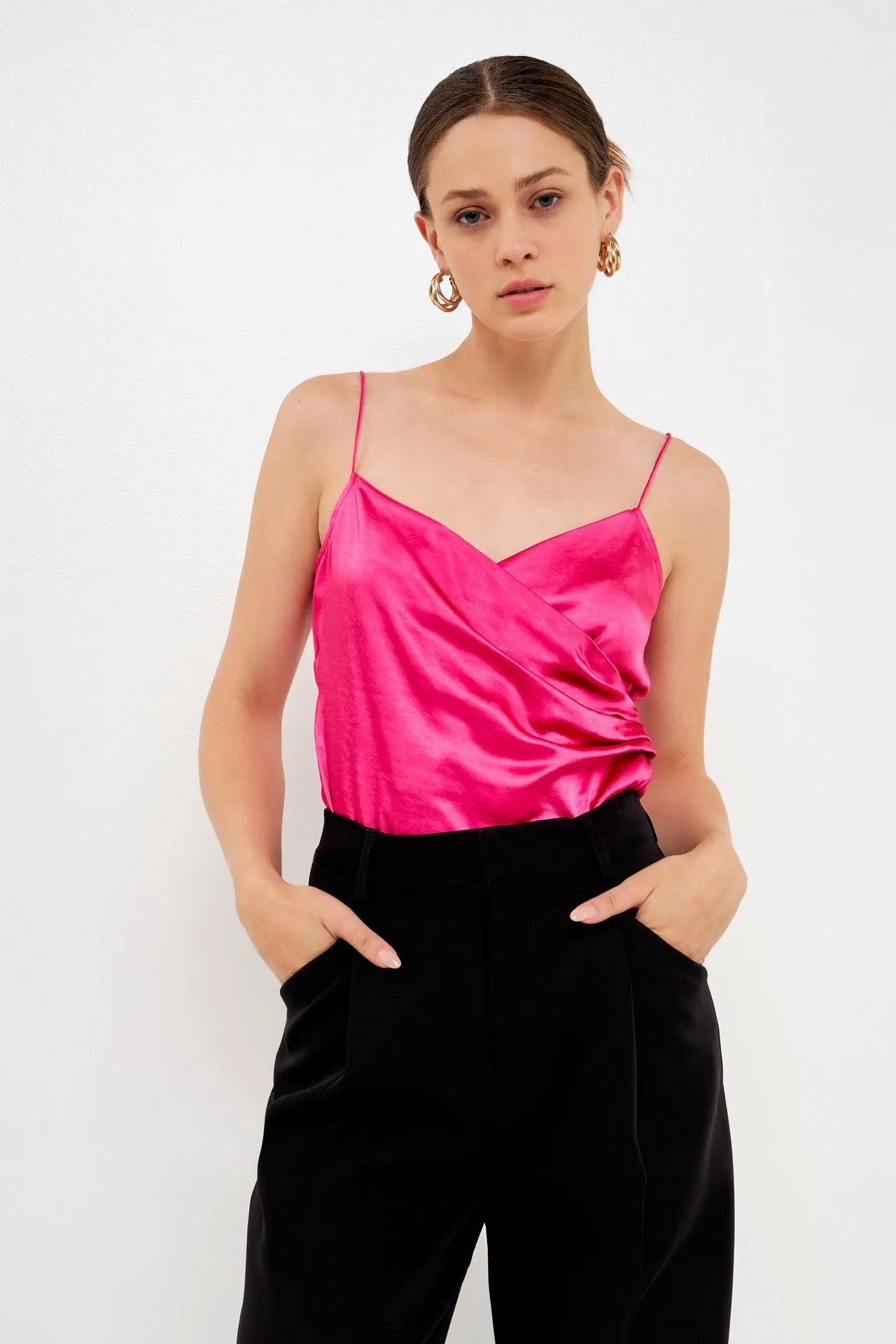 Kaylani Wrap Over Satin Cami Top