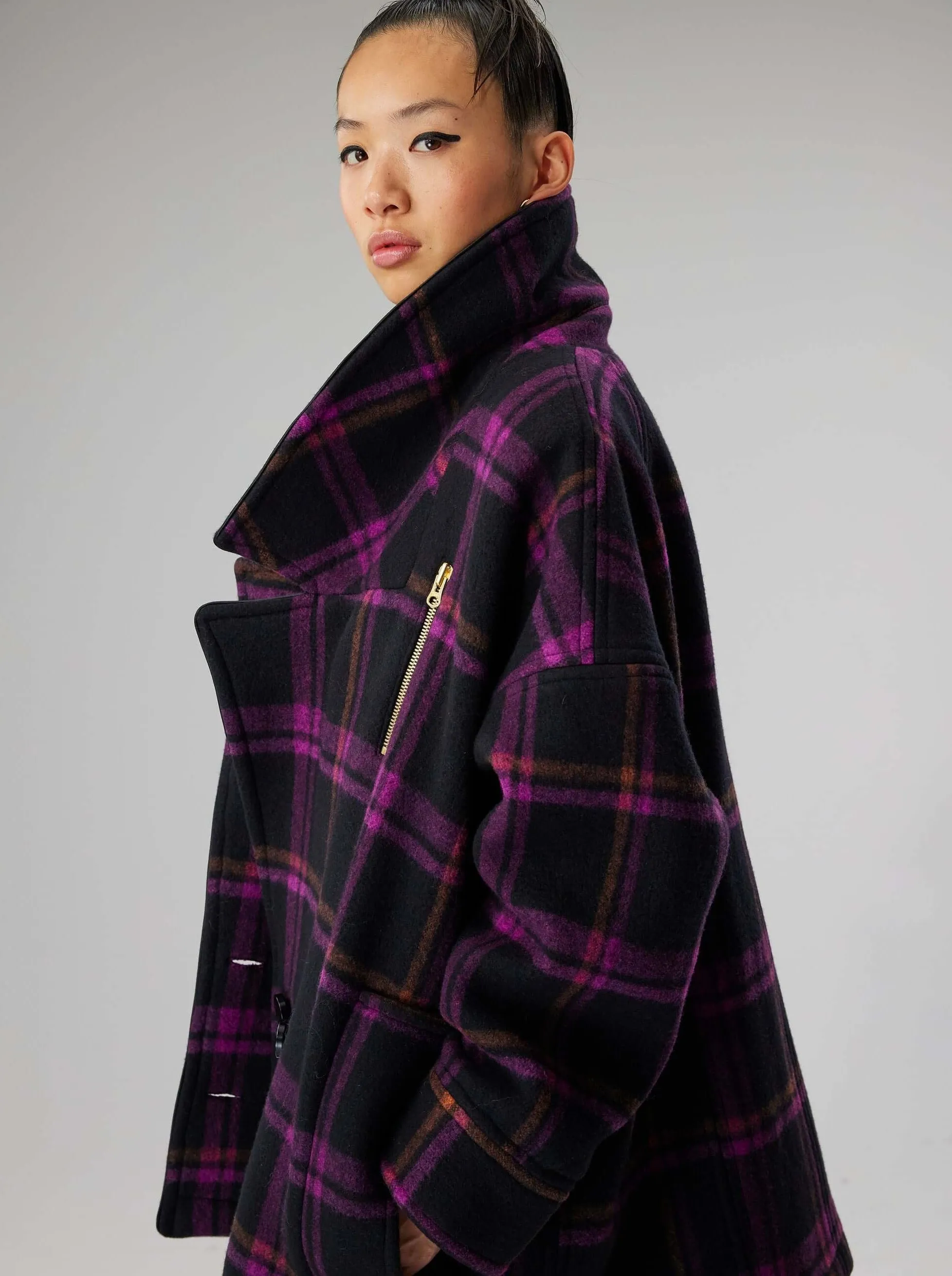 Ken pea coat in District Wineberry wool