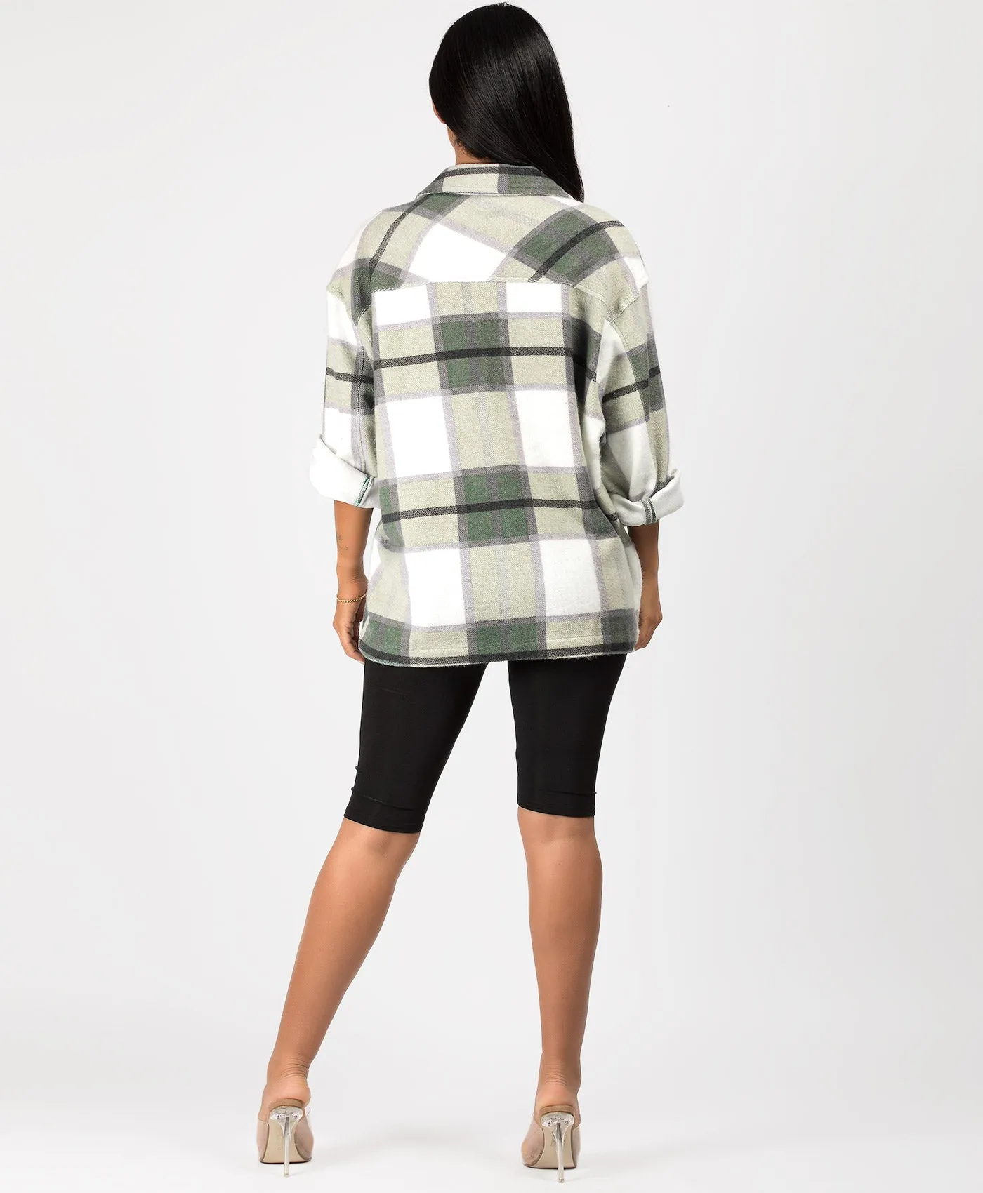 Khaki Fleece Oversized Check Shirt Shacket