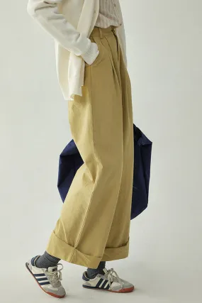 Khaki High-Waisted Wide-Leg Cargo Pants