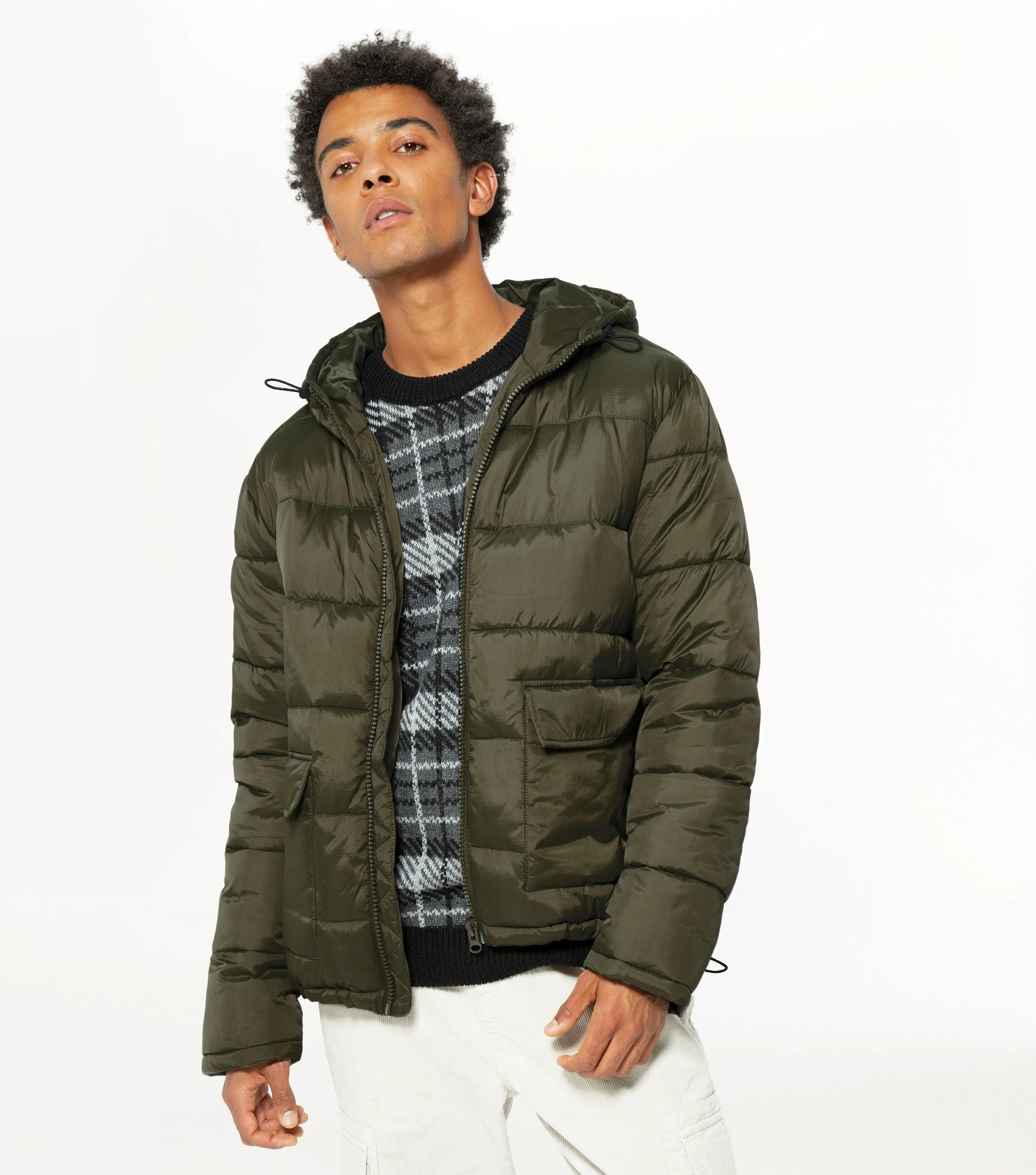 Khaki Hooded Puffer Jacket