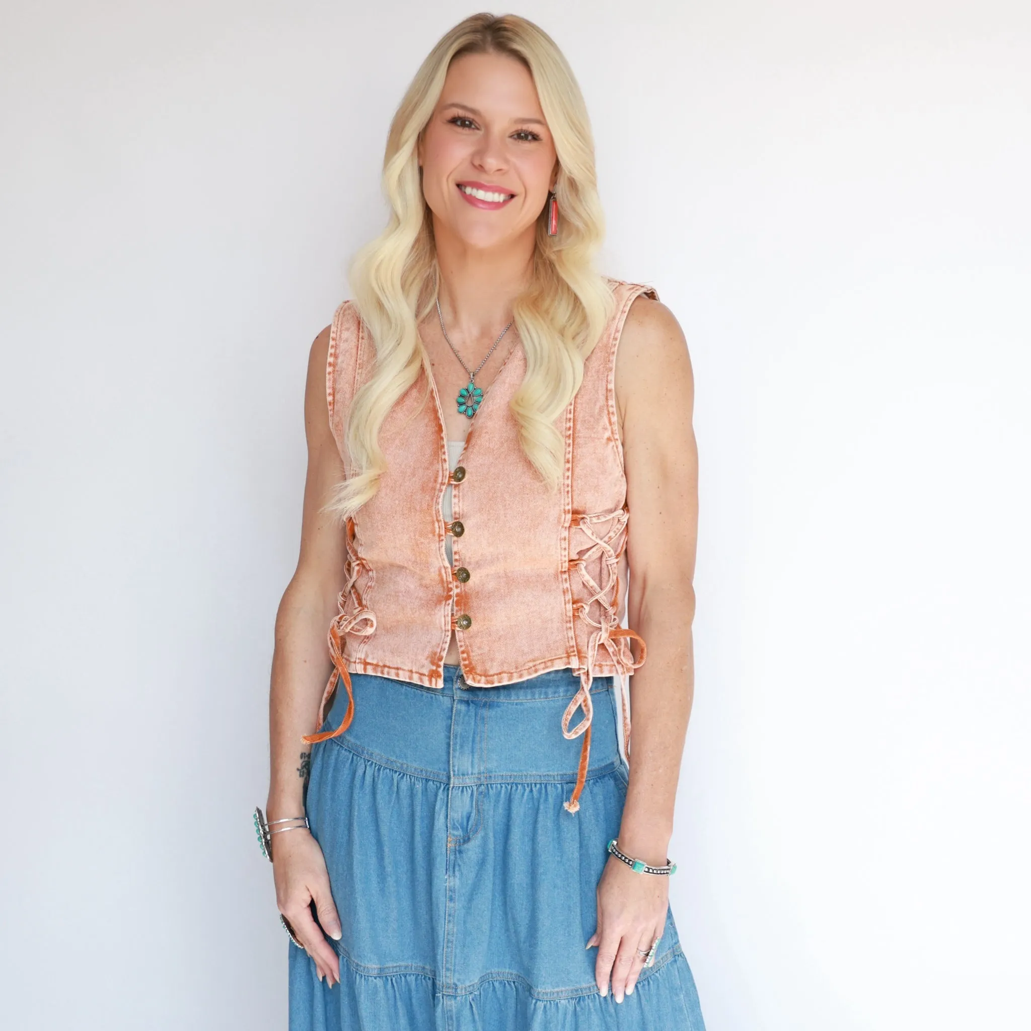 Lace Me Up Denim Vest