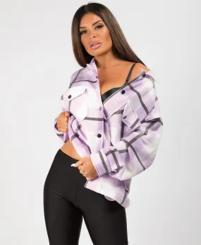 Lilac Fleece Oversized Check Shirt Shacket