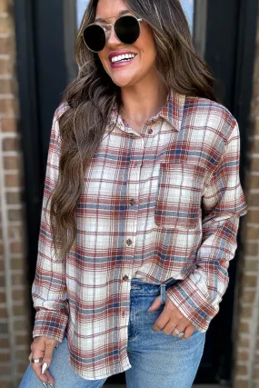 Long Plaid Terra Print Button Down Shirt