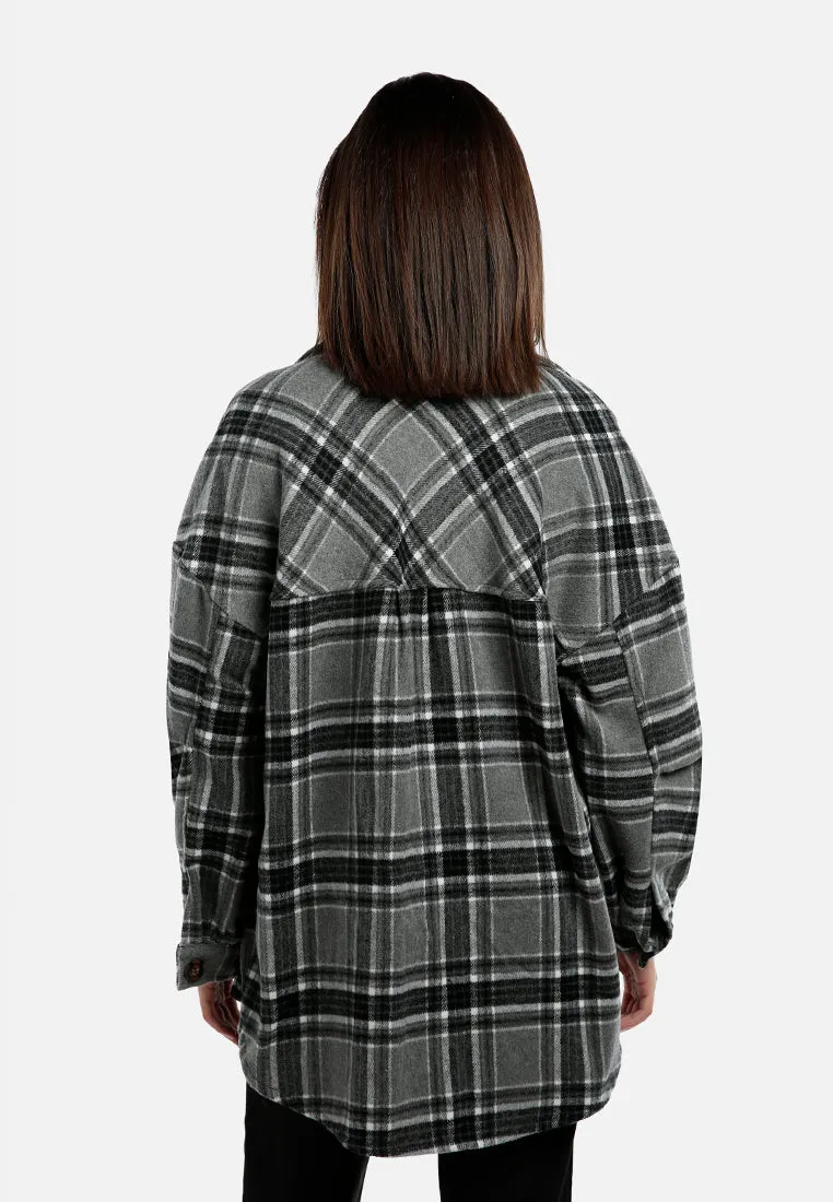 Long Sleeves Oversized Checkered Shacket