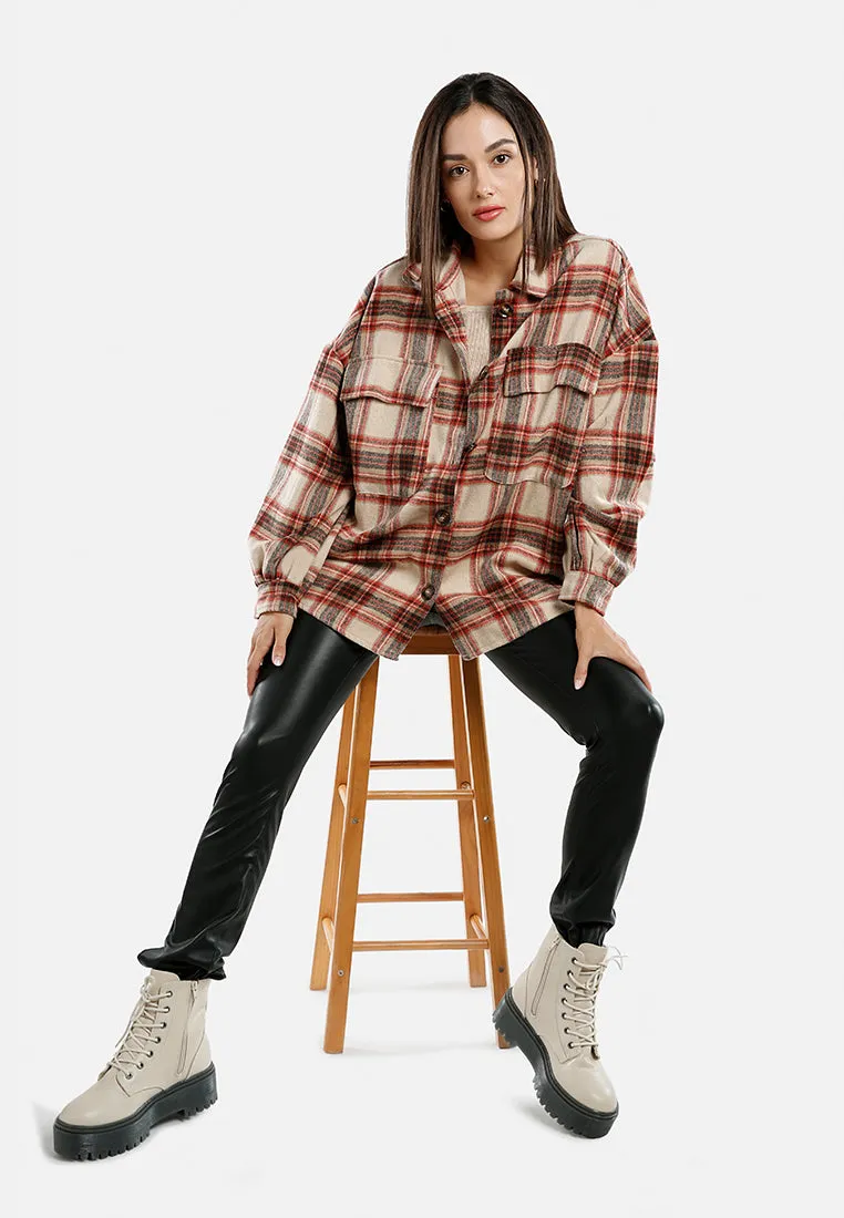 Long Sleeves Oversized Checkered Shacket