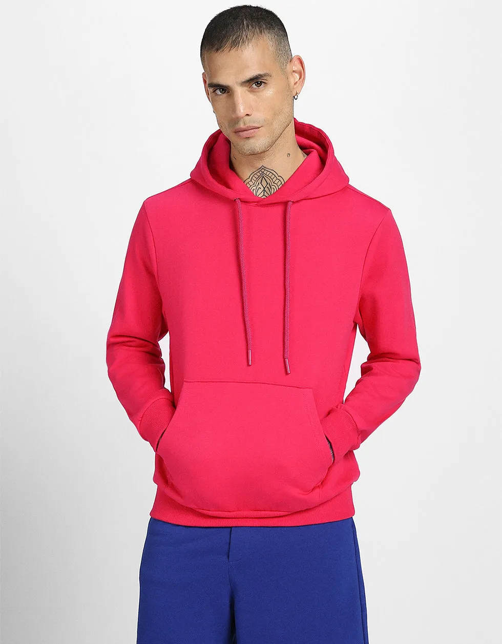 Magenta Solid Regular Hoodie