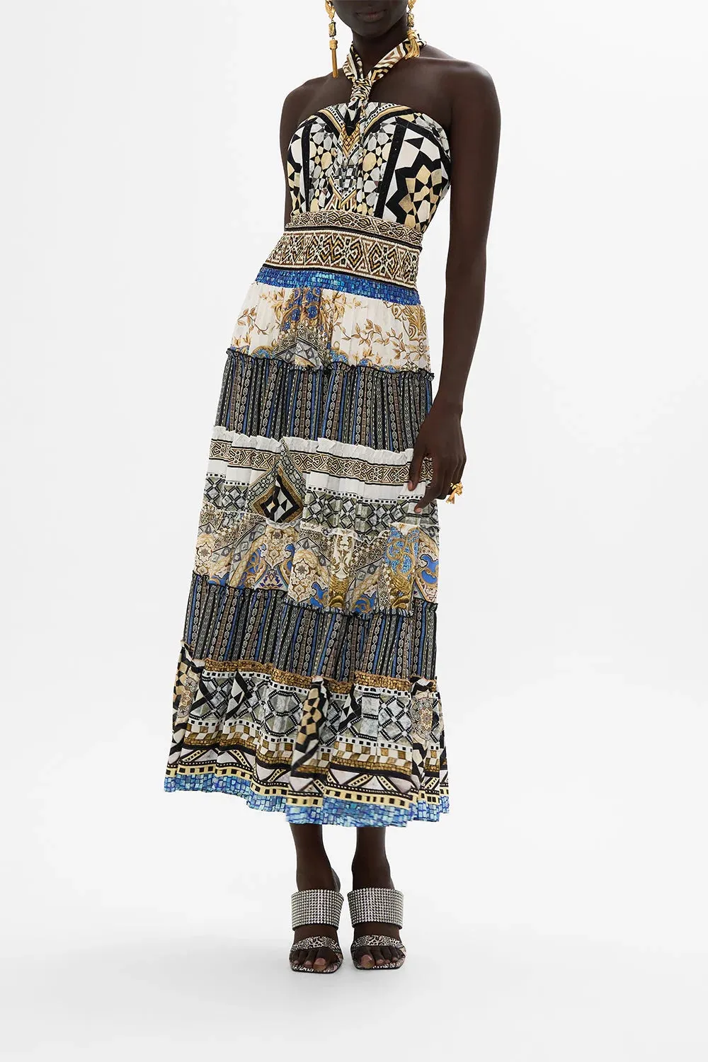 Make Me Your Mosaic Shirred Waist Tiered Skirt