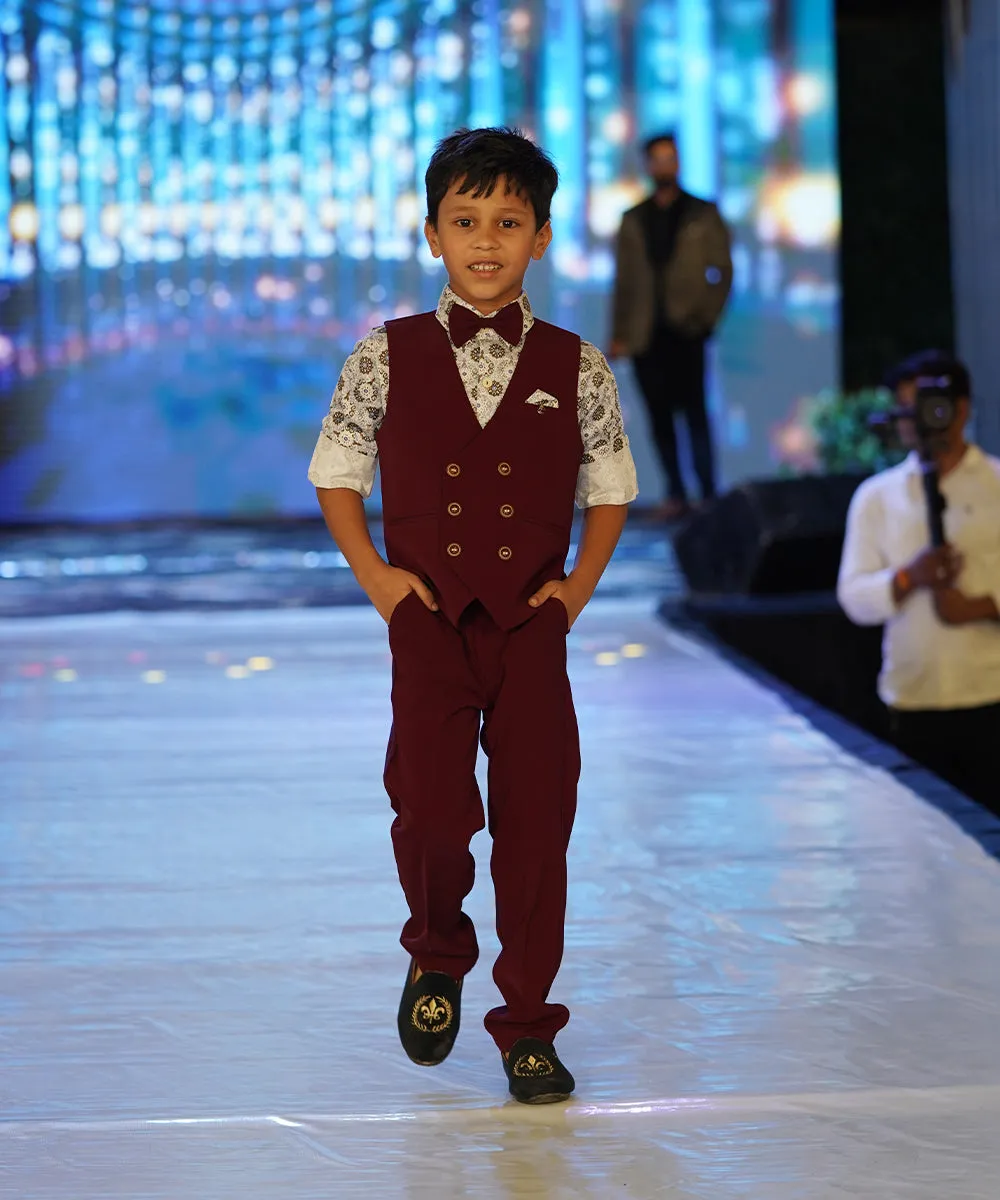 Maroon Coloured Waist Coat Set for Weddings