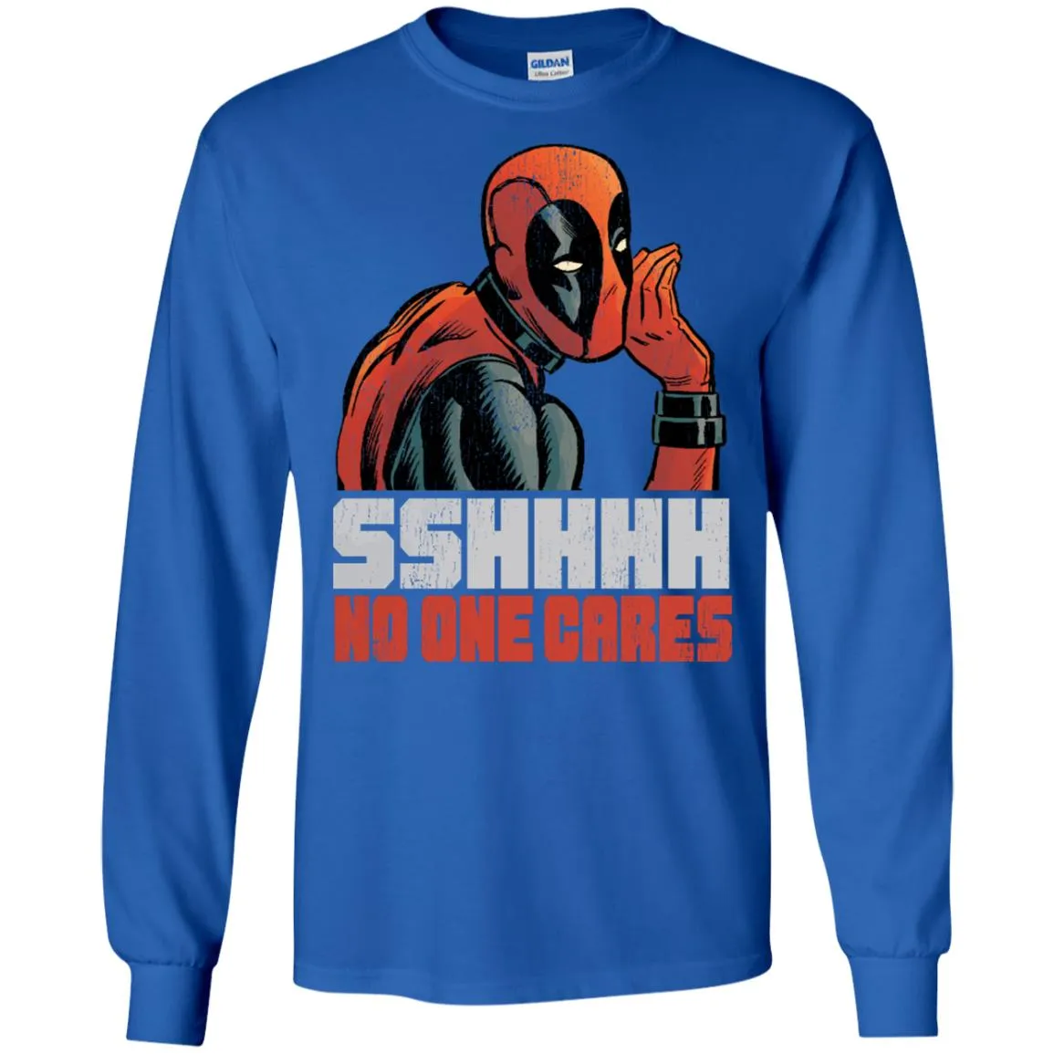 Marvel Deadpool Shhh No One Cares Whisper Men Long Sleeve Shirt