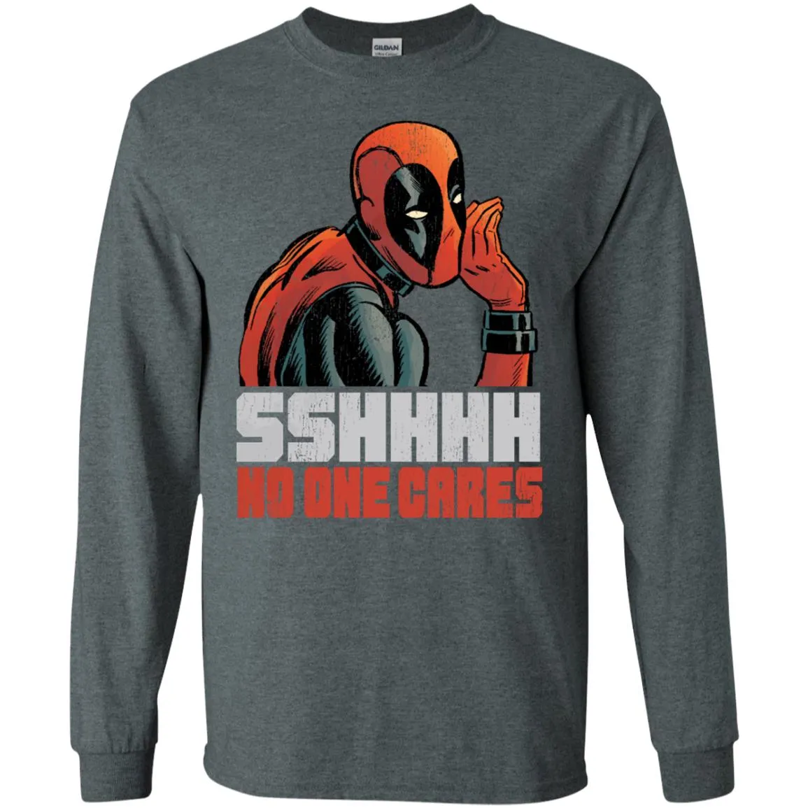 Marvel Deadpool Shhh No One Cares Whisper Men Long Sleeve Shirt