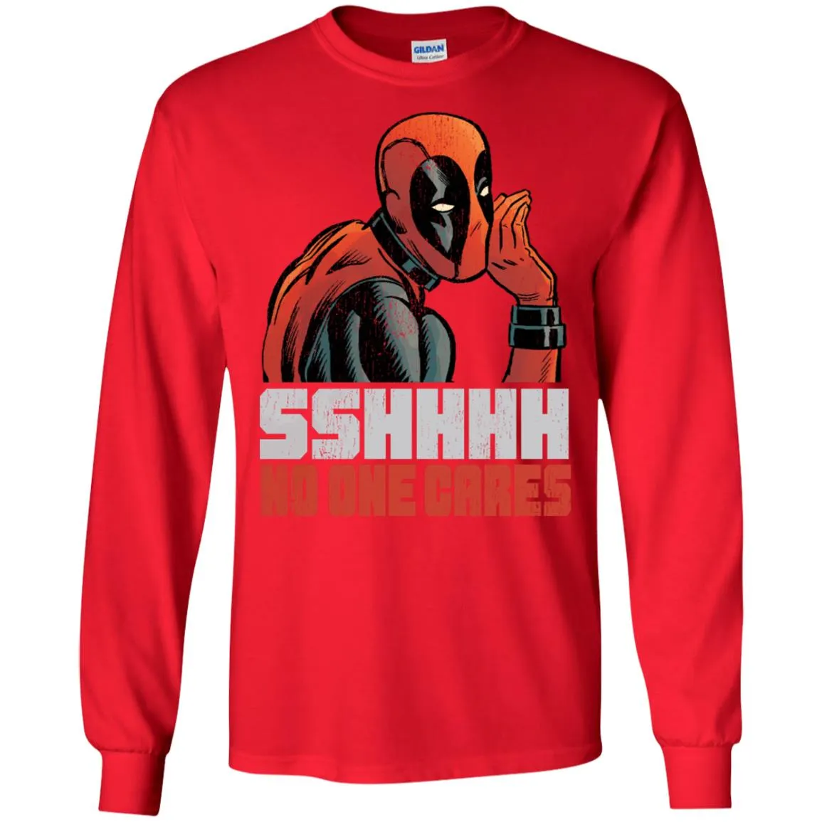 Marvel Deadpool Shhh No One Cares Whisper Men Long Sleeve Shirt