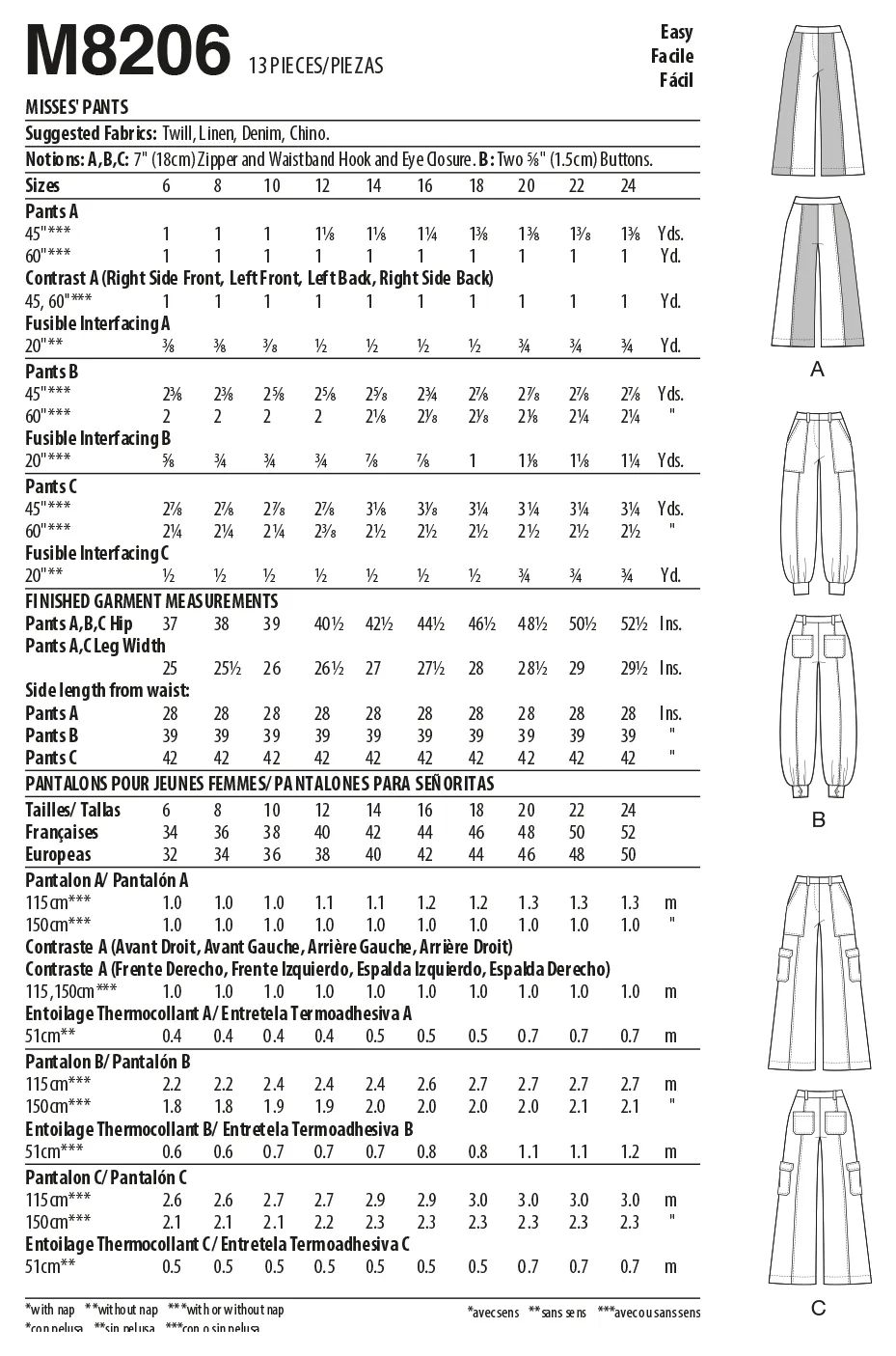 McCall's Pattern M8206 Misses' Pants