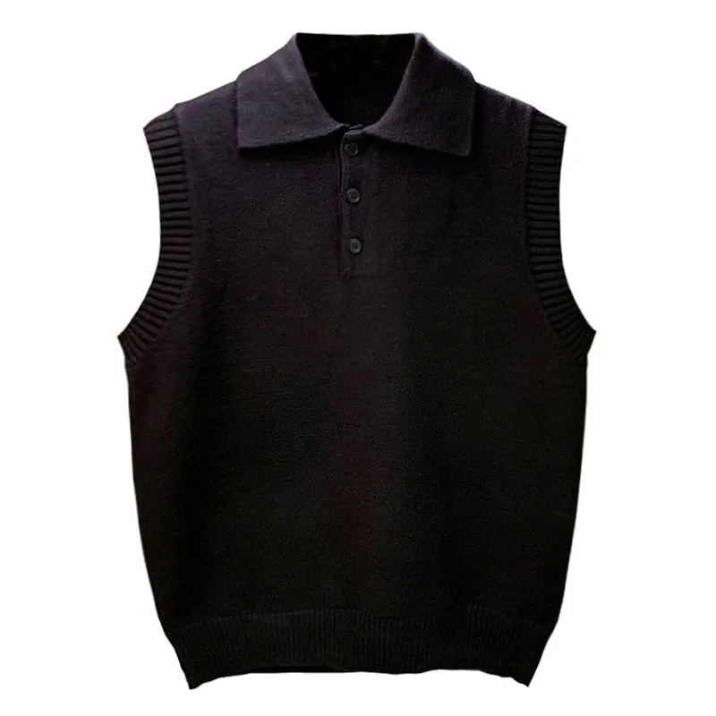 Men Retro Elegant Simple Lapel Slim Fit Knitted Sleeveless Vest