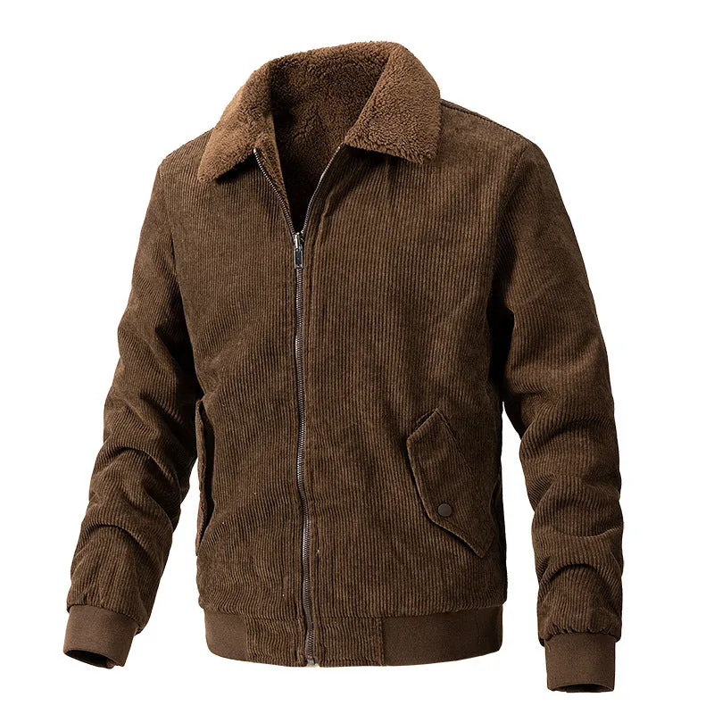 MEN'S AUTUMN/WINTER JACKET WITH THICK VELVET, COLLAR, CORDUROY, DOUBLE SIDED JACKET