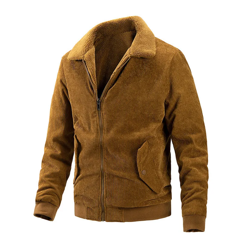 MEN'S AUTUMN/WINTER JACKET WITH THICK VELVET, COLLAR, CORDUROY, DOUBLE SIDED JACKET