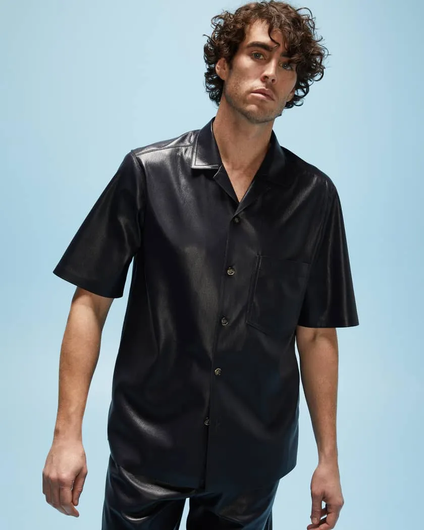 Men’s Black Half Sleeves Genuine Leather Shirt