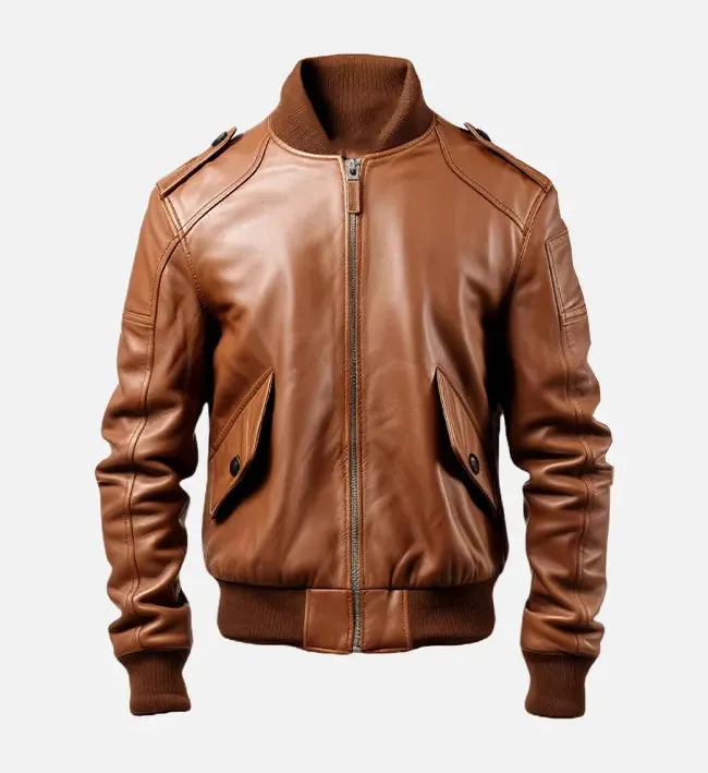 Men's  Bomber Brown Leather Jacket