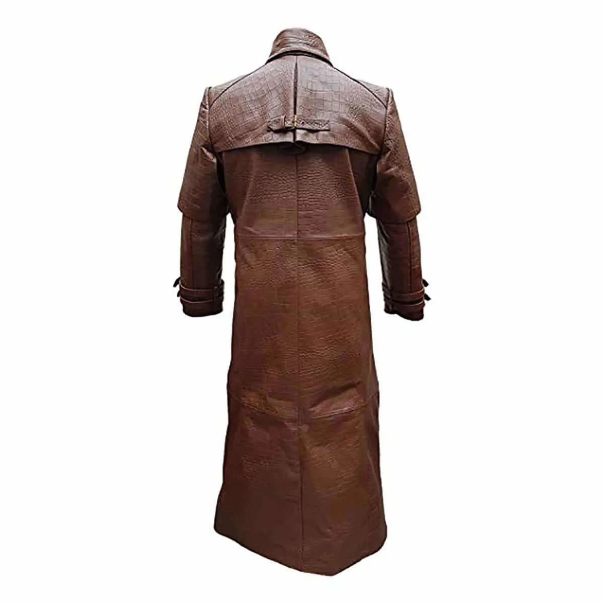 Mens Brown Leather Crocodile Print Goth Matrix Steampunk Gothic Trench Coat T5-CROC