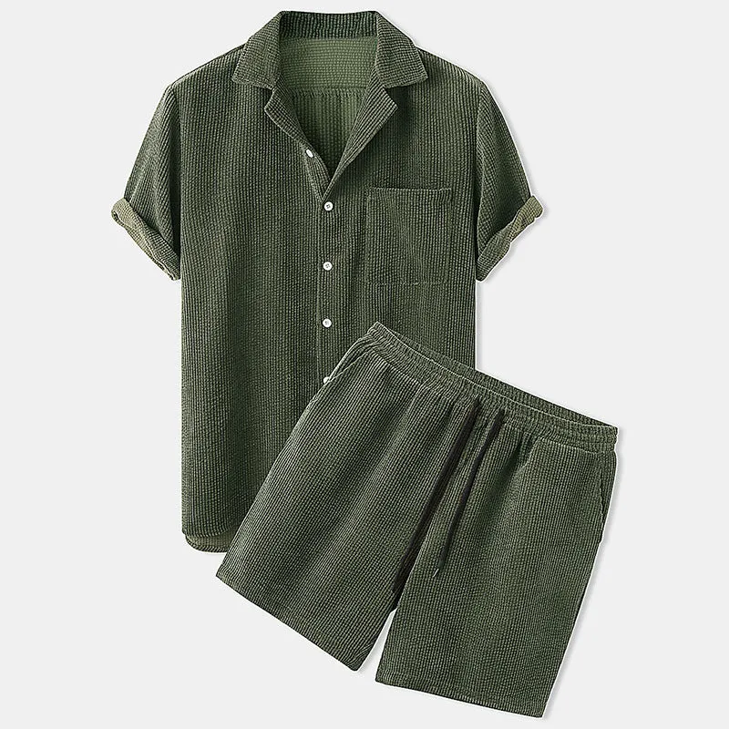 Men's Corduroy Shirt & Shorts Two-Piece Set