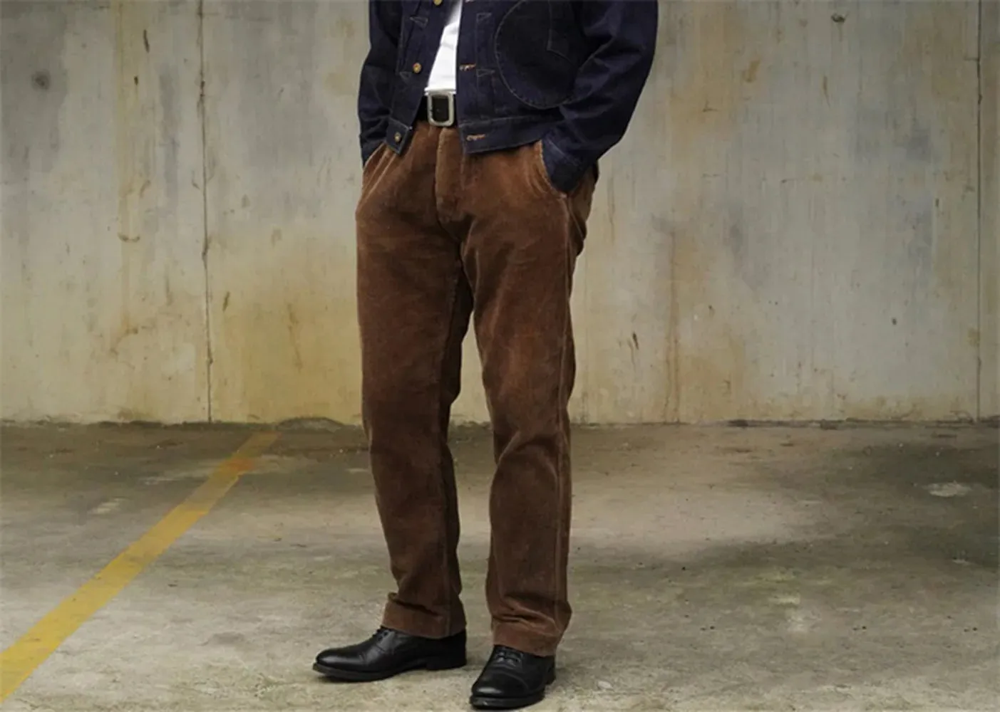 Men's High Waist Straight Corduroy Pants Classic Cargo Trousers