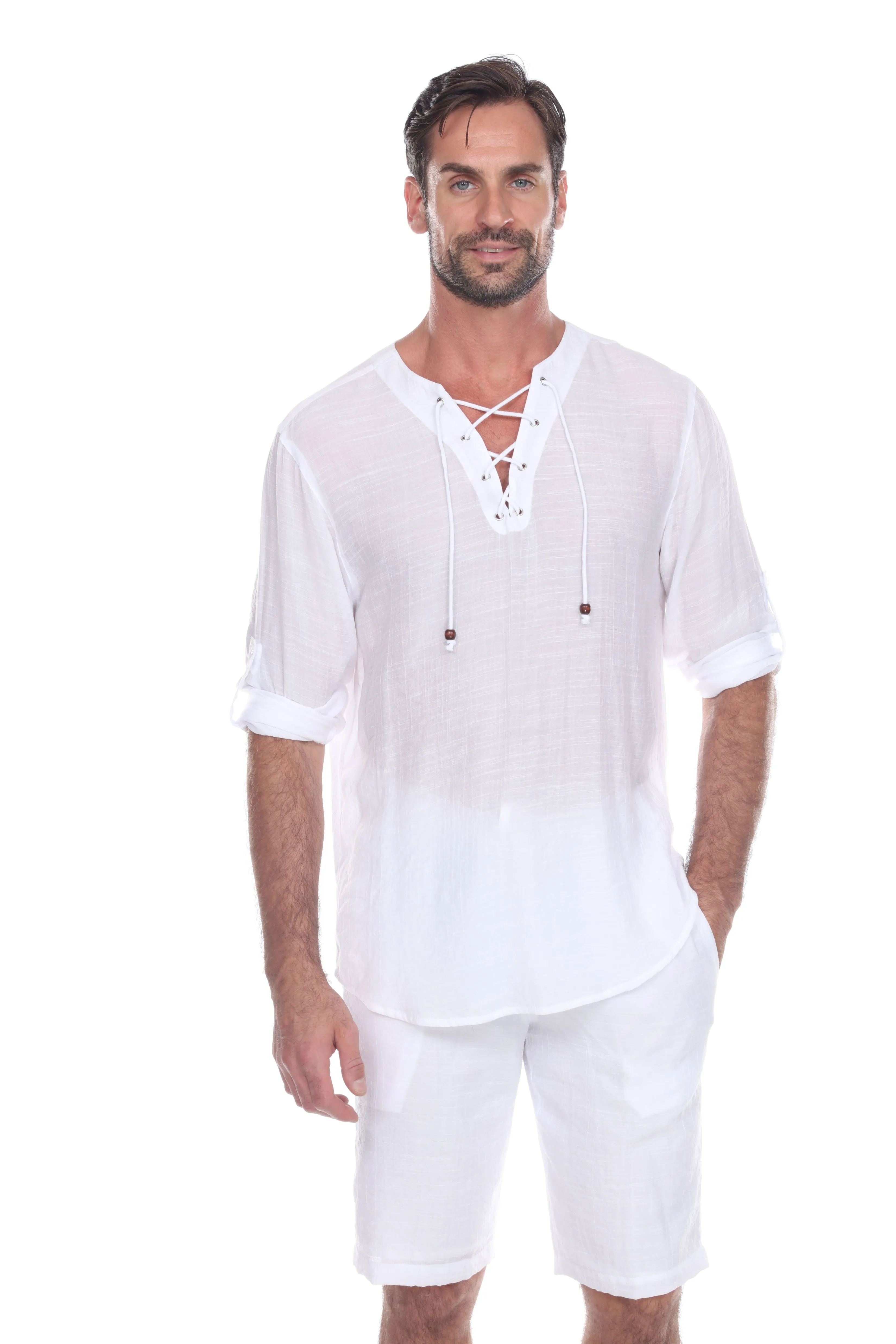 Men's Laced Up Beachwear Long Sleeve Shirt