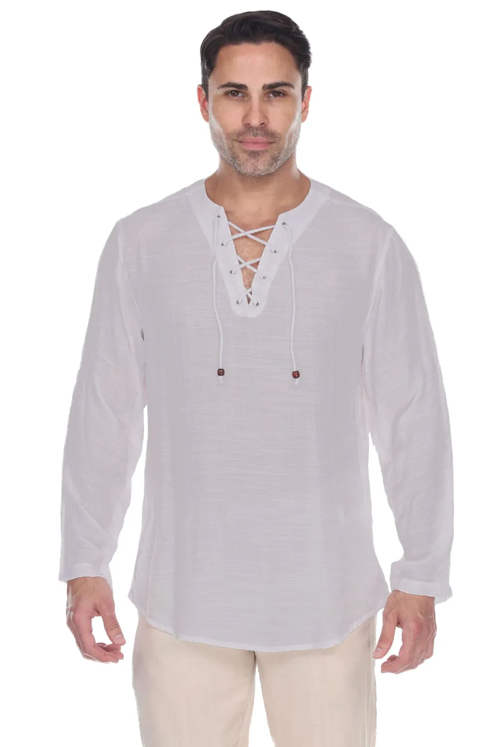 Men's Laced Up Beachwear Long Sleeve Shirt