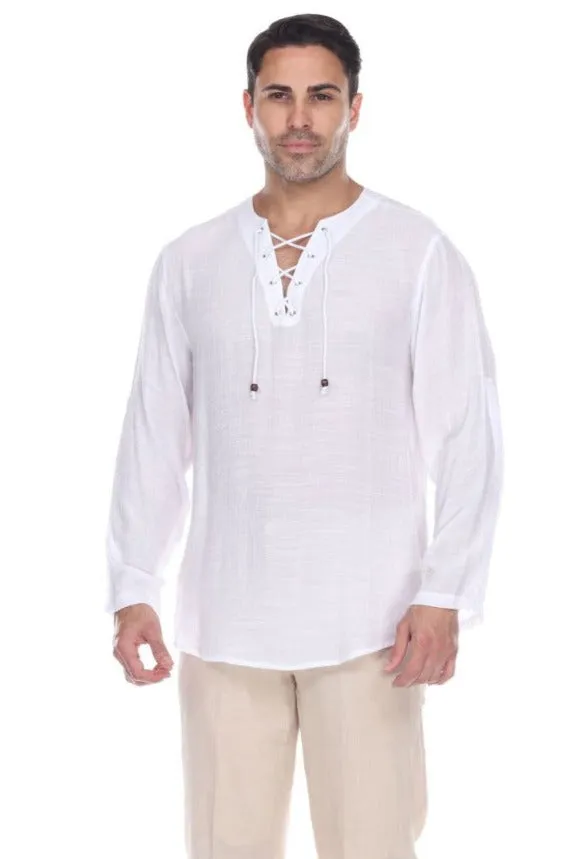 Men's Laced Up Beachwear Long Sleeve Shirt